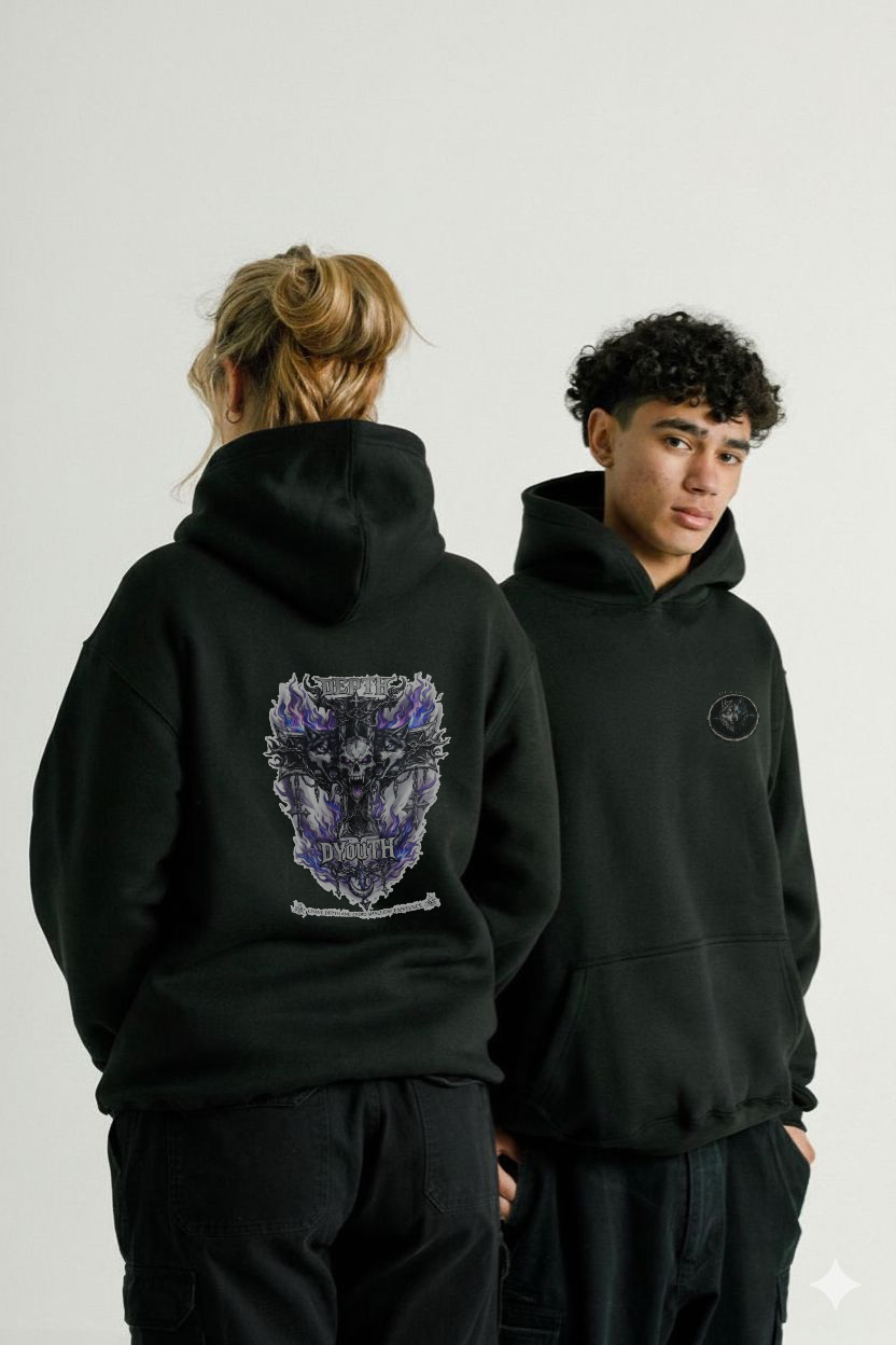 DEPTH Streetwear Unisex Oversized Black Hoodie — 400 GSM
