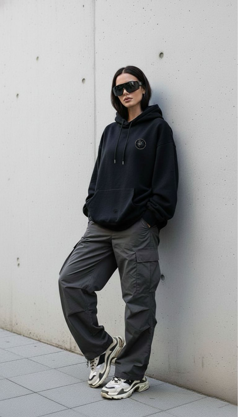 DEPTH Streetwear Unisex Oversized Black Hoodie — 400 GSM