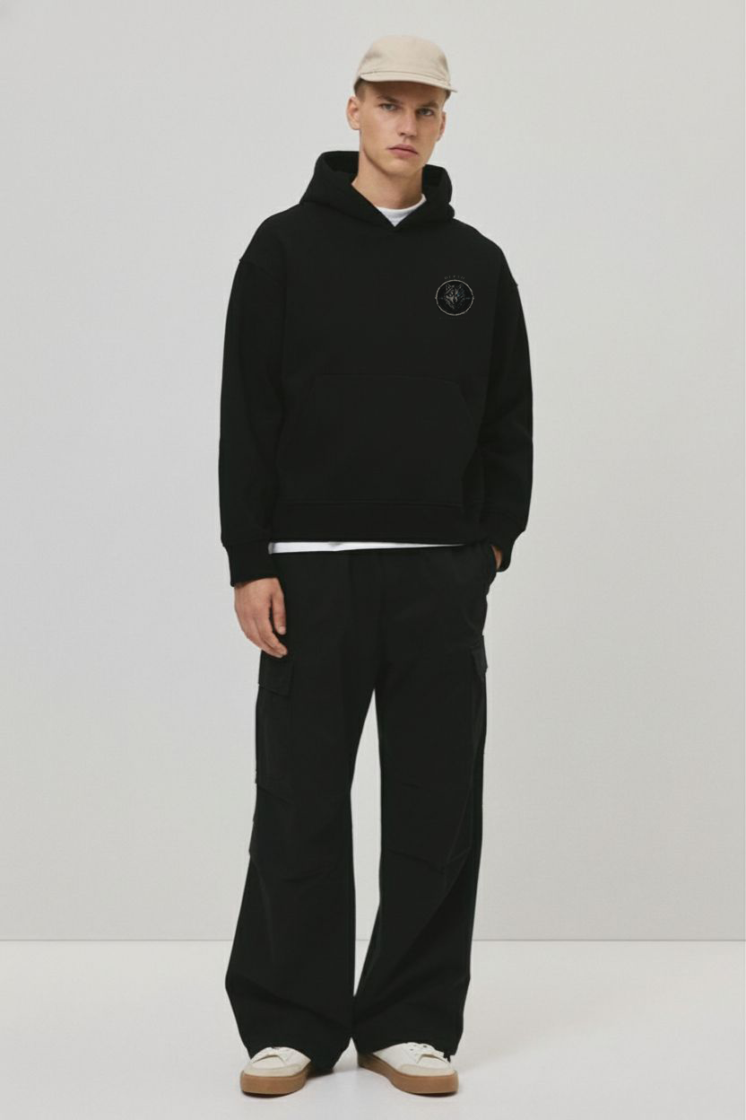DEPTH Streetwear Unisex Oversized Black Hoodie — 400 GSM