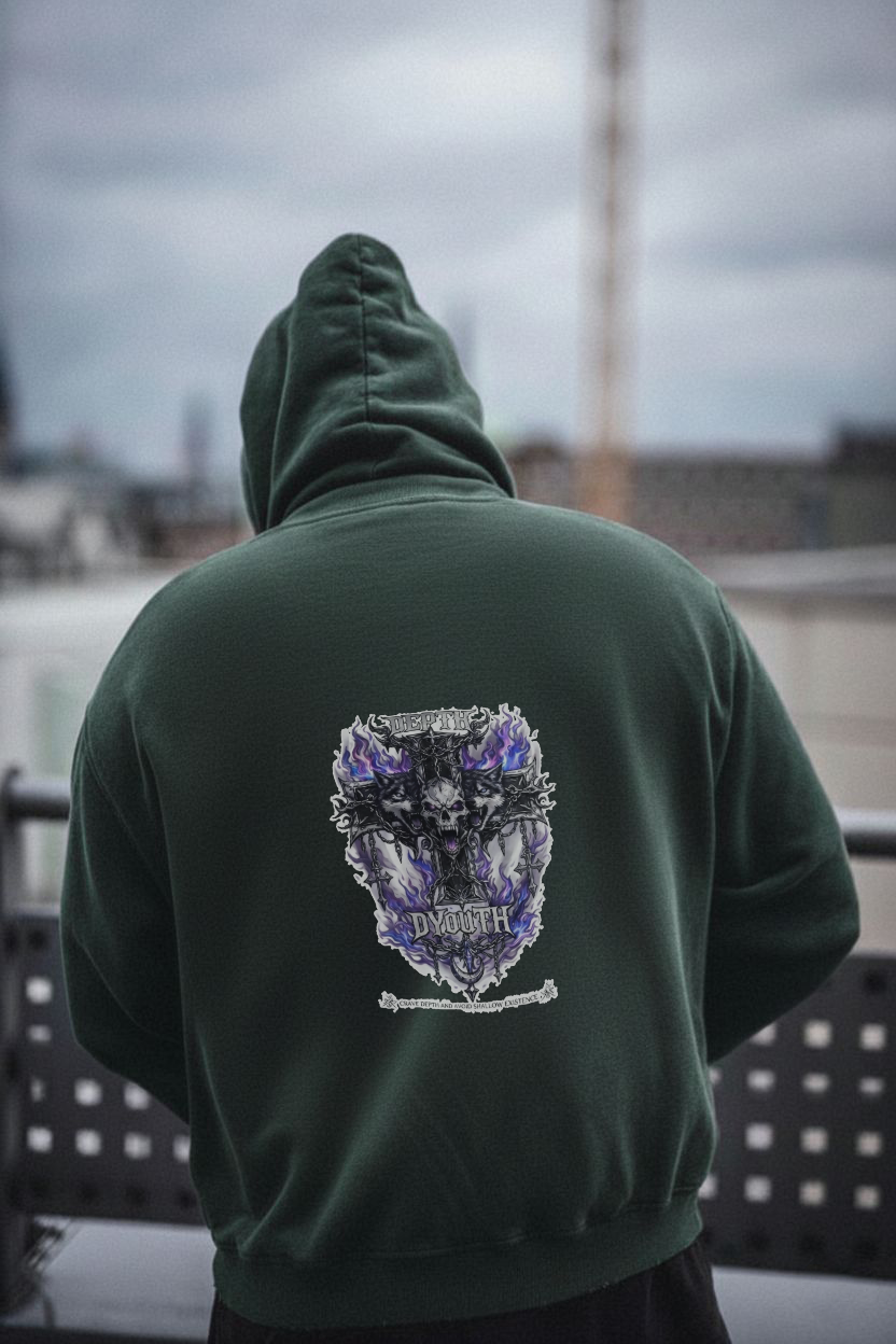 DEPTH Streetwear Unisex Oversized Black Hoodie — 400 GSM