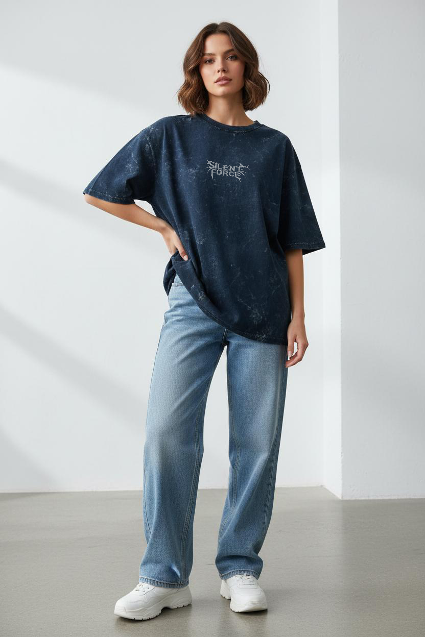 Silent Force: Acid Wash Oversized Tee — 240 GSM