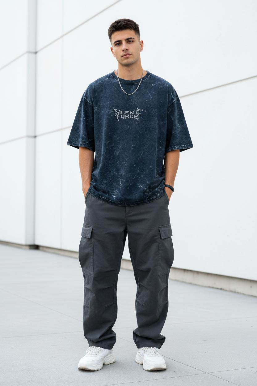 Silent Force: Acid Wash Oversized Tee — 240 GSM