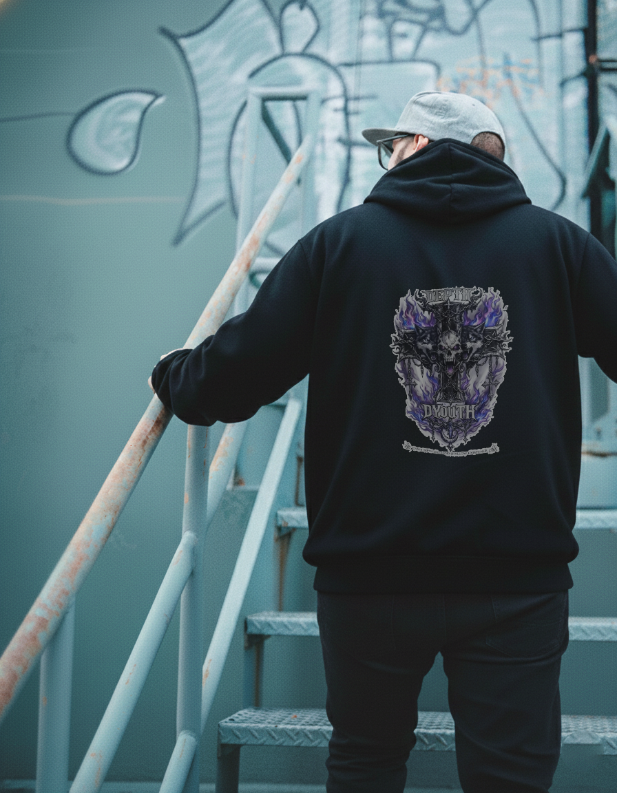 DEPTH Streetwear Unisex Oversized Black Hoodie — 400 GSM