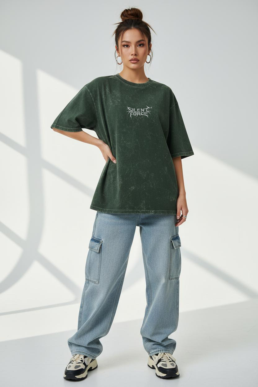 Silent Force: Acid Wash Oversized Tee — 240 GSM