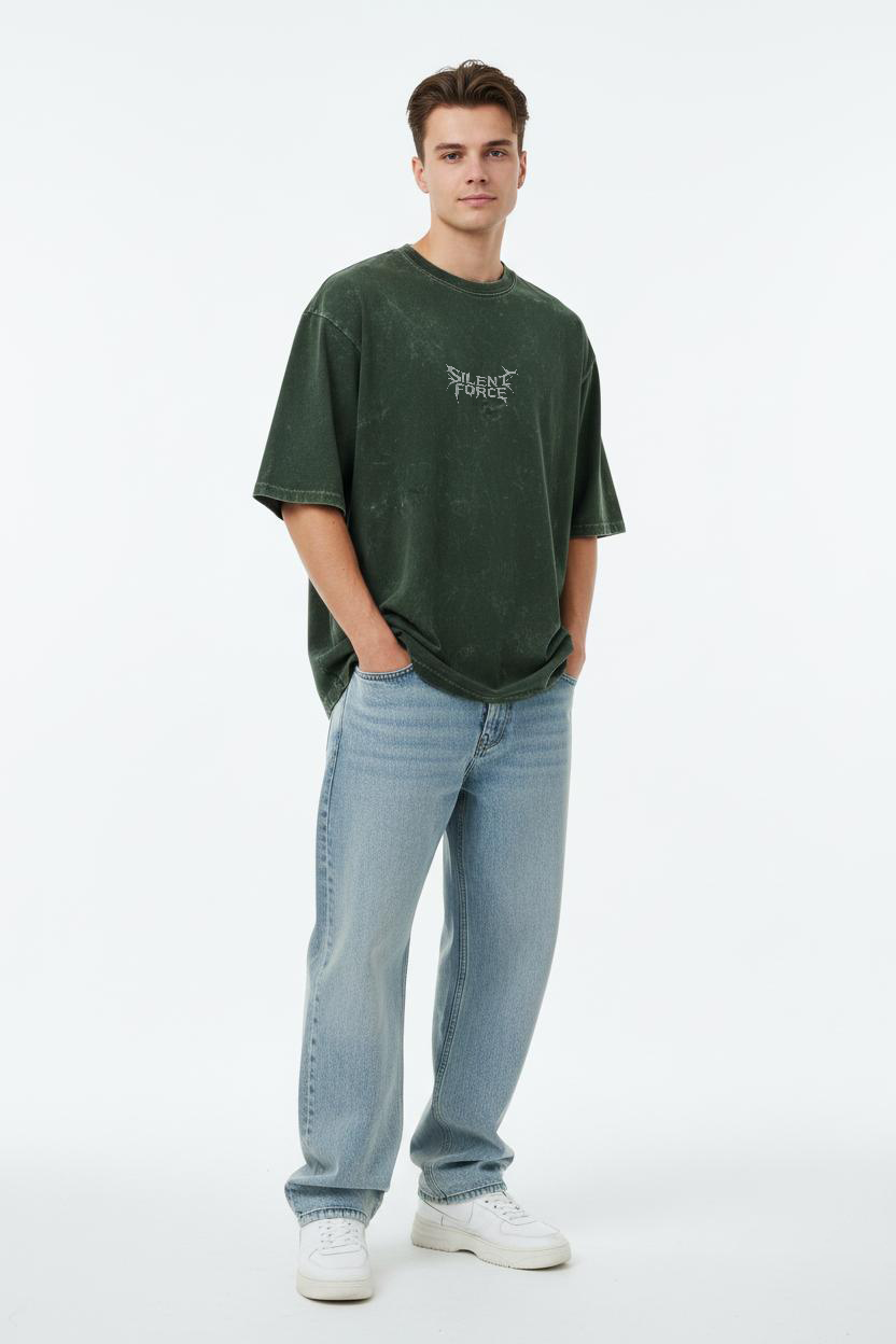 Silent Force: Acid Wash Oversized Tee — 240 GSM
