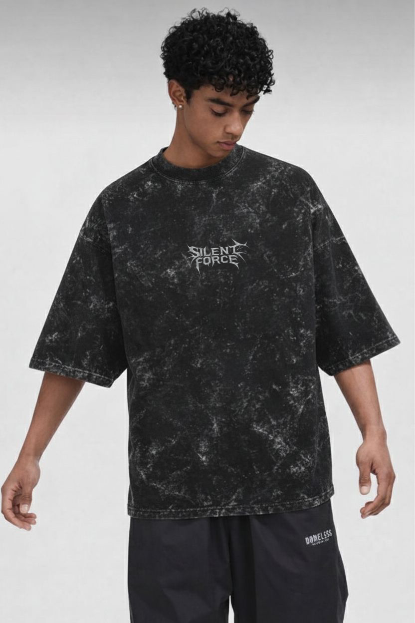 Silent Force: Acid Wash Oversized Tee — 240 GSM